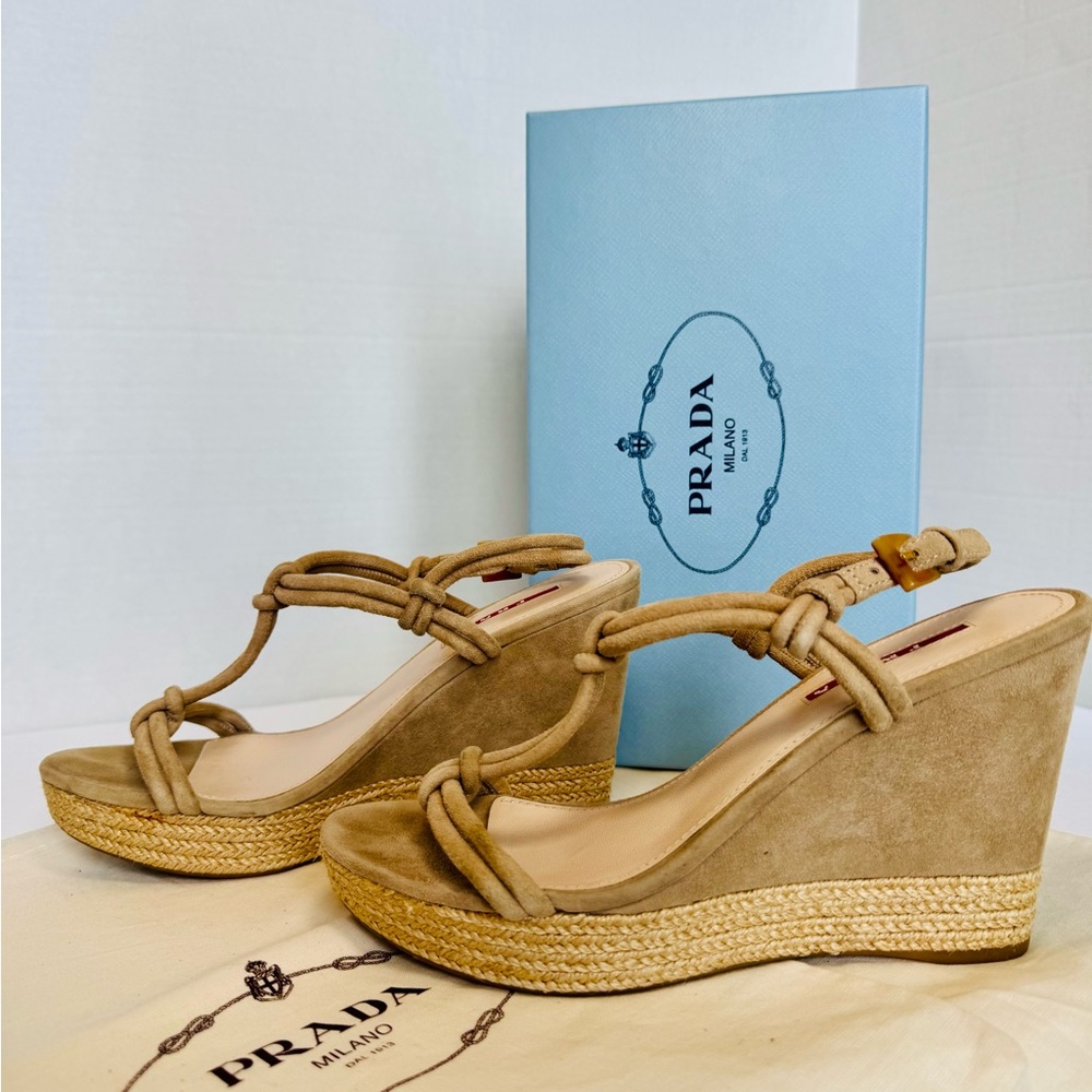 Prada Beige Wedge Sandals